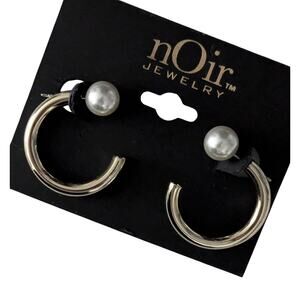nOir Pearl Gold Tone Hoop Earrings